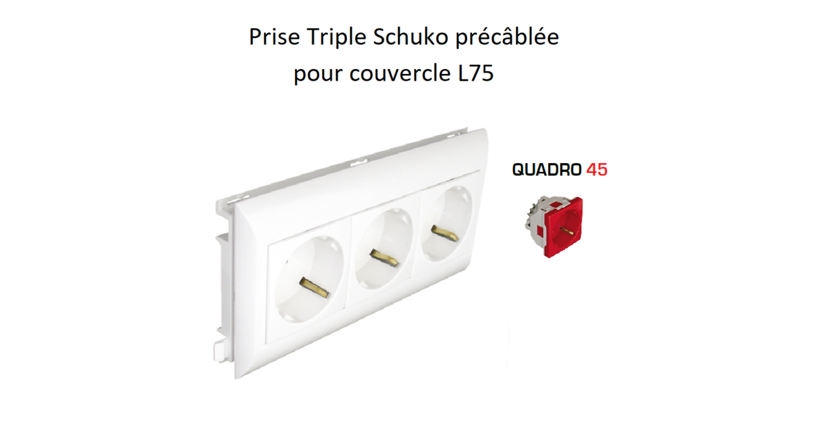 Triplet avant 16A + 2x6A - Norme Schuko. Avec interrupteur. Blanc